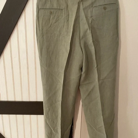 Saks Fifth Avenue Men's 36x30 Gray Linen Blend Pants Green/light Olive pleated - Picture 4 of 8